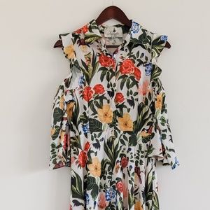 Floral cold shoulder midi dress